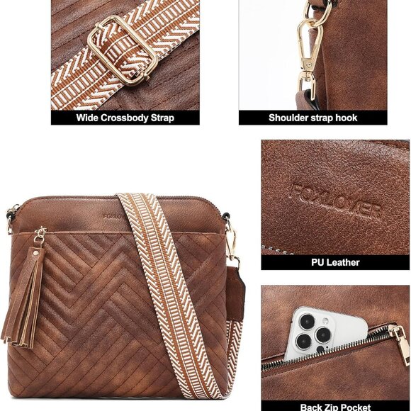 Elegant Quilted Crossbody Bag for Women - Soft Vegan Leather, Adjustable Strap - Picture 4 of 6